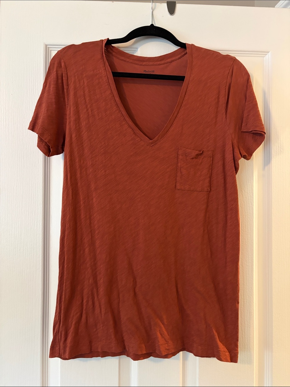 Madewell Rust V-Neck Pocket Tee - Burnt Orange